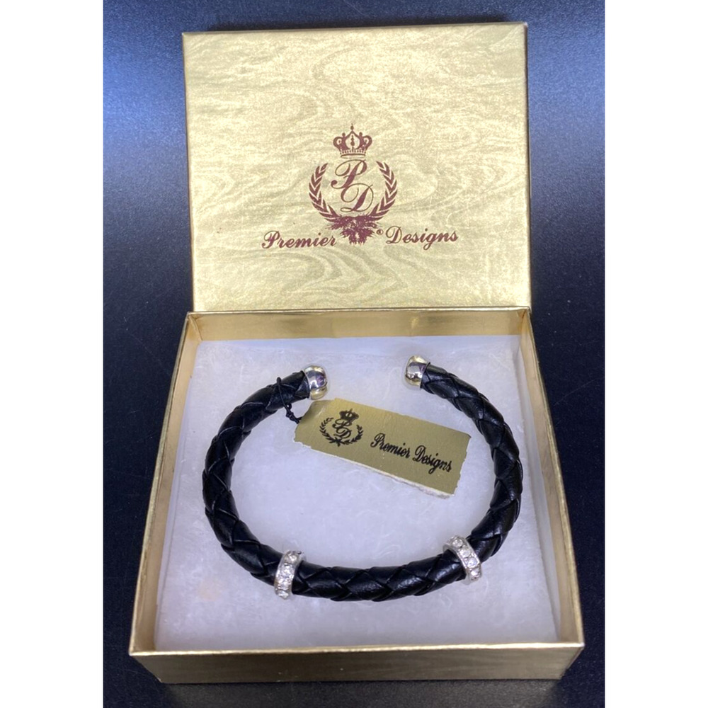 Premier Designs "Urban" Black Braided Silver Tone Tennis Bracelet SKU PD12